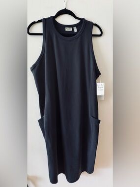 NWT Zella Black Ribbed Sleeveless Pocket Dress